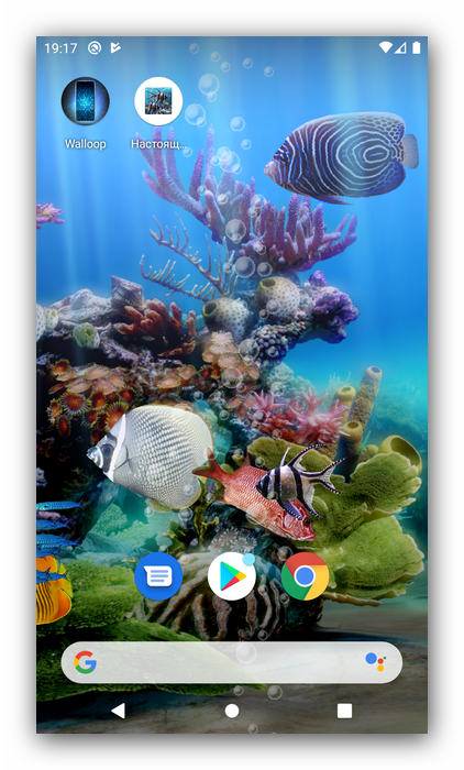 Завершить установку живых обоев в приложении Настоящий аквариум на Android