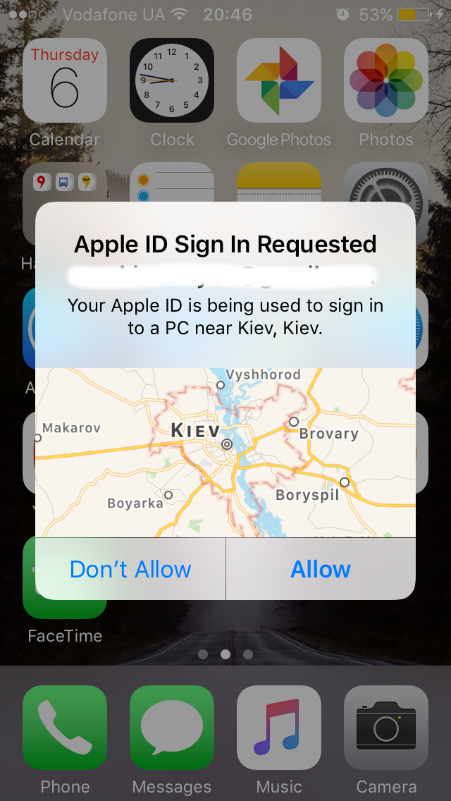 Попытка входа в Apple ID